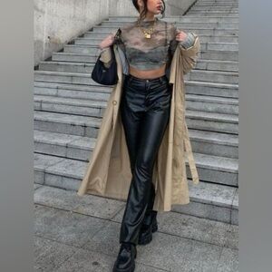 Zara Black Faux Leather Straight Leg Pants